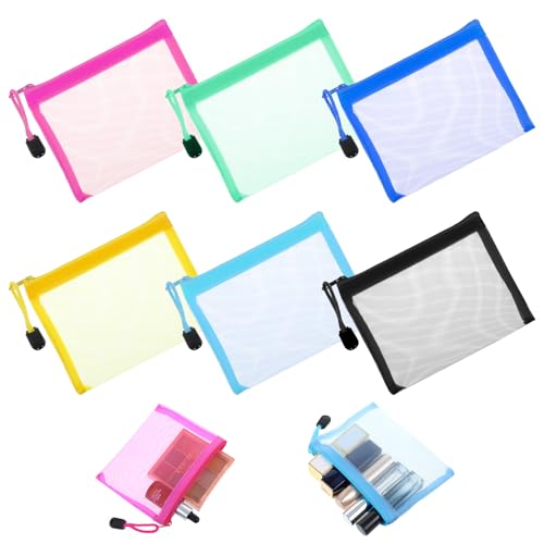 6pcs Mesh Bags with Zipper Nylon Makeup Cosmetic Bag Pouches Mini Zipper Mesh Bags Travel Organizer Case For Purse Travel Toiletry Bag For Toiletry Coin Lipstick Key Card Office Supplies Multicolor - Main Image