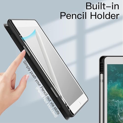Image of ProElite Smart Flip Case Cover for Apple iPad 9.7 inch 2018 /2017 5th 6th Generation, Clear Soft Back with Pencil Holder, Eiffel