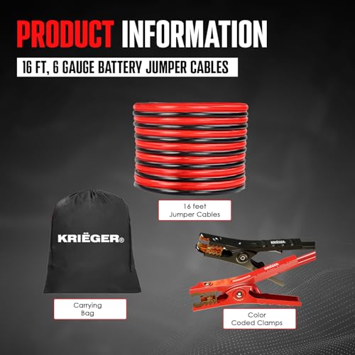 K KRIËGER Jumper Cables for Car Battery, Heavy Duty Automotive Booster Cables for Jump Starting Dead or Weak Batteries with Carrying Bag Included (16-Feet (6-Gauge) - Thumbnail 6