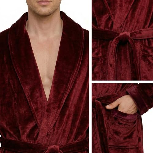 Image of U2SKIIN Mens Fleece Robe Plush Collar Shawl Bathrobe