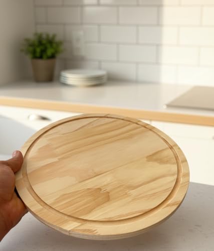 Image of Wooden Cake Display Plate - Single Stand for Showcasing Cakes and Cupcakes | Clear Acrylic Dome Lid, Cake Display Server Tray for Kitchen, Round Cake Cutting Holder