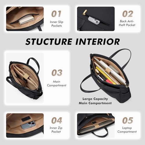 Laptop Shoulder Bag 14 Inch, Computer Shoulder Bag Large Work Tote Bag for Women, Laptop Carrying Case Stylish Handbag for Business Travel (Black)3