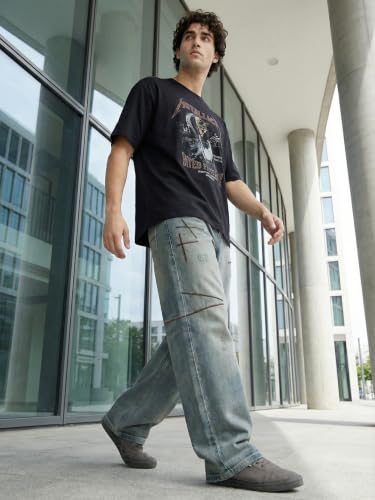 Image of GRECIILOOKS Baggy Jeans for Men | Mens Wide Leg Relax Fit Jeans | Baggy Jean's for Boys | Oversized Jean's for Everyday Streetwear