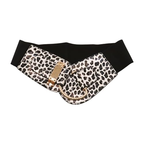 Trendy Fashion Jewelry Women Wide Elastic Cinch Belt Waist Hip Gold Metal Hook Buckle L XL Leopard Animal Print3