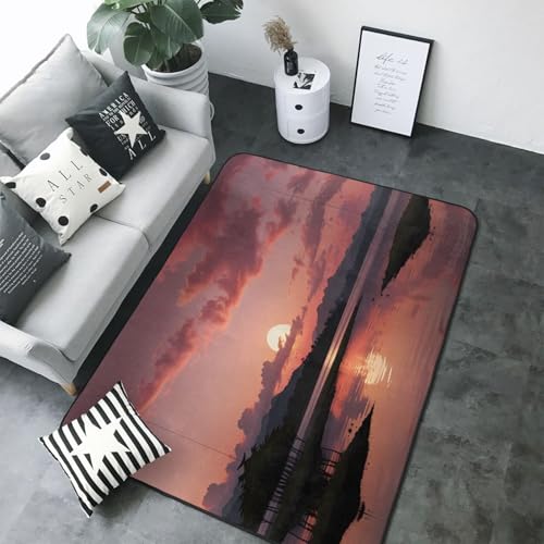 Tapis imprimé rivière japonaise rose grand tapis de table basse