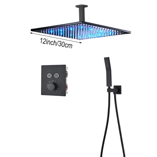 Robinet de douche thermostatique haut de gamme noir cascade et ciel de pluie pour salle de bain