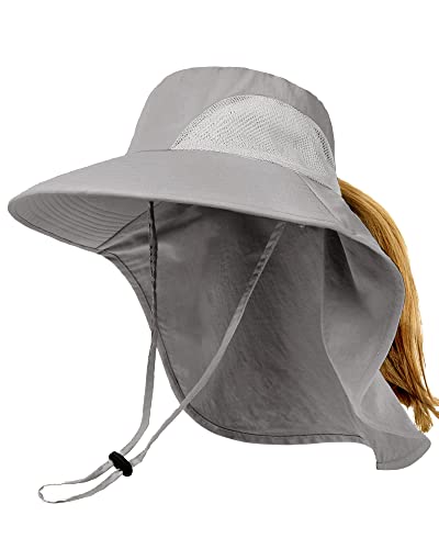 Wide Brim Upf 50+ Uv Protection Hiking Sun Hats Fishing Gardening Hats With Large Neck Flap For Womens Mens Waterproof Nylon, Grey #TOP9