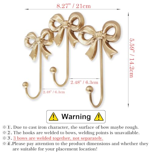 Image of Small Gold Bow Wall Hook,Gold Cast Iron Hook,Size:8.27x5.59 inches