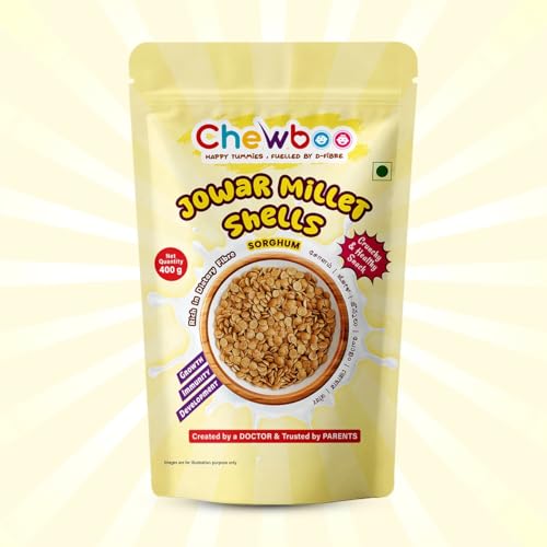 Image of Chewboo Jowar Millet Shells for Kids | Light & Gut-Friendly Fibre Cereal | 72% Jowar & Jaggery | No Refined Sugar | Crunchy Healthy Snack | 400g