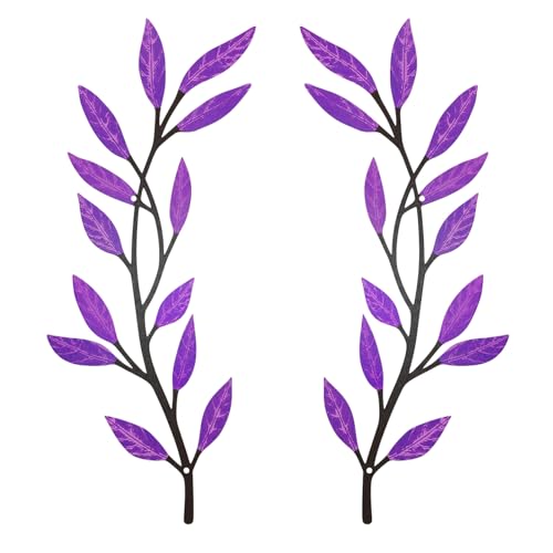 AHYS Metal Tree Leaf Wall Decor 2 PCS Rustic Vine Branch Leaf Wall Art for Living Room Bedroom Bathroom Decorations - Purple
