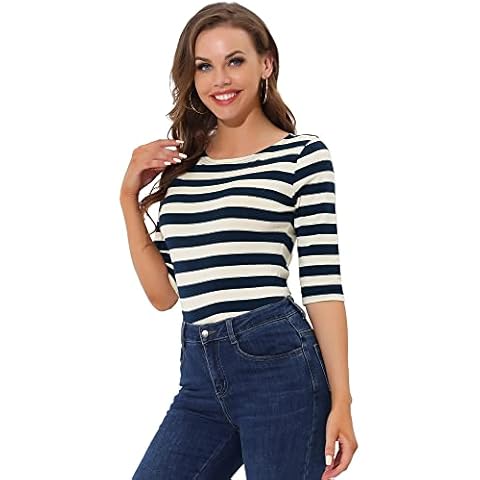 Allegra K Camiseta con Mangas de Codo para Mujer Cover