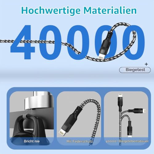 iPhone Ladekabel 5m, lang, Apple MFi Zertifiziert, Original Lightning Auf USB Kabel… – Ansicht 4