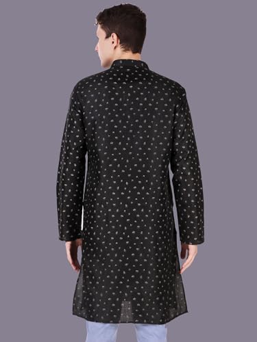 Image of SKAVIJ Kurta for Men Printed Cotton Long Sleeve Straight Tunic (Black, X-Large)