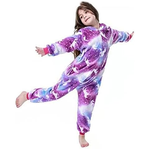 Z-YQL Girls Soft Unicorn Onesie Pyjamas Unicorn Sleepsuit for Kids Violet Horse Cover