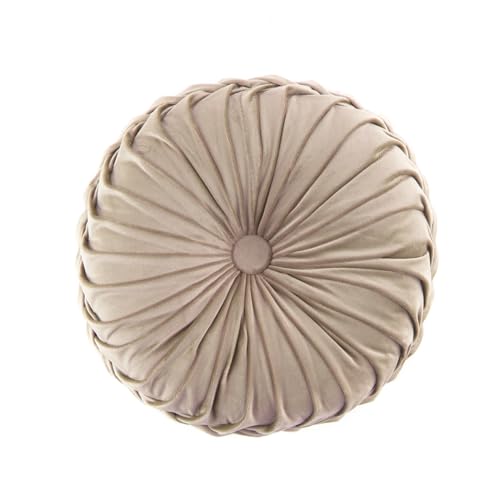 Jackcsale Round Throw Pillow, 15 inch Round Velvet Pillow Cushion Pleated Pumpkin Decorative Pillows Cushion for Sofa Chair Bed Living Room (Beige)