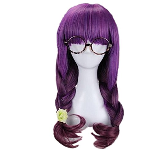 New 26  Wavy Mixed Gradient Purple Flat Bang Lolita Halloween Costume Cosplay Wig