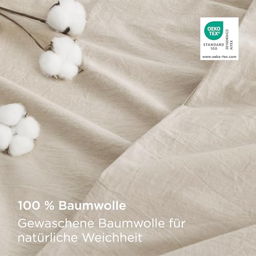 BEDSURE Bettwäsche 135x200 Baumwolle 2teilig - Bettwäsche-Sets Beige Bettbezug mit 1 Kissenbezug 80x80 cm, Ähnliche Textur wie Washed Leinen, Oeko-TEX Bedding Set mit Reißverschluss
