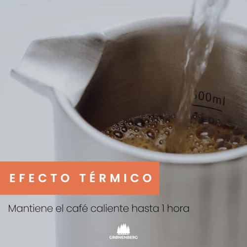 Groenenberg Cafetera francesa I Prensa francesa con filtros de repuesto I French Press 0,6 litro I Cafetera embolo en acier inox con función térmica - imagen 6