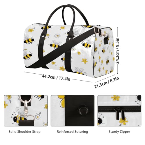 Cartoon Cute Bee Flowers Travel Duffel Bag Sports Tote Gym Bag Waterproof Tear-Resistant Carry On Overnight Bag Foldable Weekender Bag for Gym Travel Getaway Beach Sports2