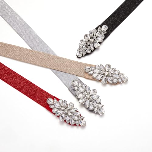 Womens Belts for Dress Fashion Rhinestone Elastic Bow Belt Skinny Waist Belt4