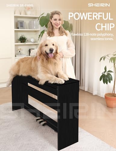 SHEIRIN Digital Piano Hammer Action Keyboard 88 Keys Upright Acoustic Electric Weighted Piano Beginner MIDI Cover Full Size Sustain Pedal Stand Real Professional SR-FH80 (Black Full Cover) - Thumbnail 4