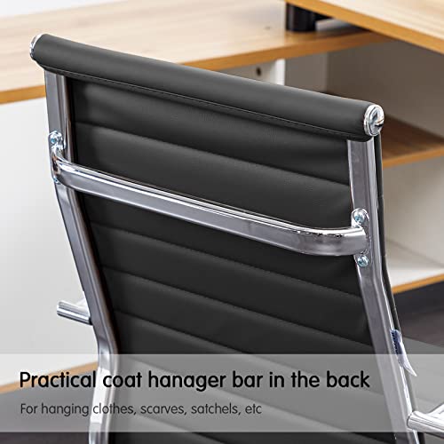 Bowthy Home Office Chair Ribbed, Modern Leather Conference Room Chairs, Ergonomic Office Desk Chair, High Back Executive Computer Chair, Adjustable Swivel Chair With Arms (Black) #TOP3