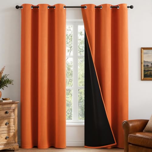 Image of MIULEE Fall Orange 100% Blackout Curtains for Bedroom 40x84 Inch Length | 2 Thick Layers Thermal Insulated Window Curtains with Black Liner, Noise Reducing Grommet, Drapes for Living Room, 2 Panels