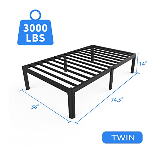 Maf 14 Inch Twin Metal Platform Bed Frame With Round Corner Legs, 3000 Lbs Heavy Duty Steel Slats Support, Noise Free, No Box Spring Needed, Easy Assembly #TOP1