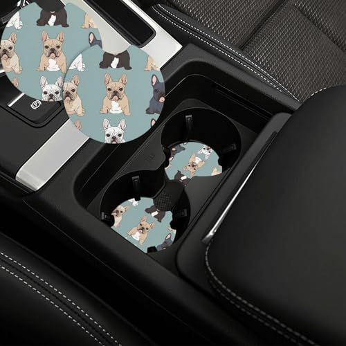 Car Coasters French Bulldog Car Cup Holder Pads Non-Slip Cup Hold...