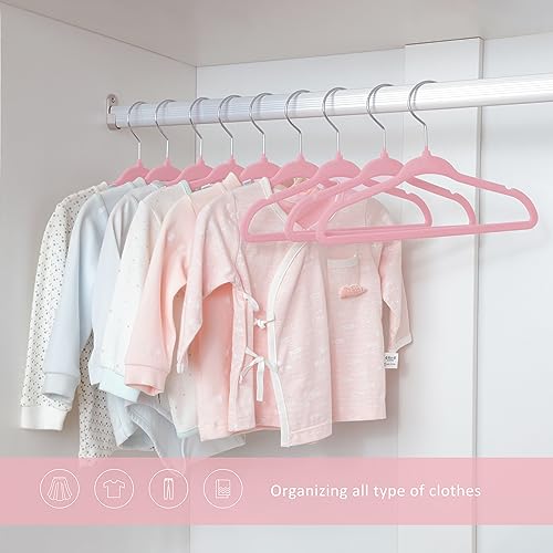 ManGotree 28 cm rutschfeste Baby-Kleiderbügel aus Samt 30 Stück Rosa – Ansicht 6