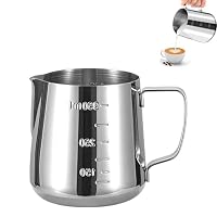 Banjiabb Milchkännchen 350ml, Edelstahl, Silber, mit Messskala, für Kaffeeliebhaber – Ansicht 1