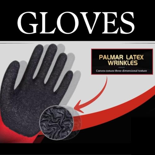 Image of Safety Gloves Heavy Duty Reusable Nitrile Coated Nylon Cotton Hand Gloves for Gardening - Home Work Safety - Industrial Use - Anti Cut Abrasion Proof Working Red Black Gloves (5 Pairs Pack)