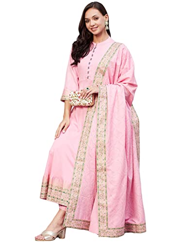Image of ANNI DESIGNER Women Cotton Blend Solid Kurta With Pant & Dupatta
