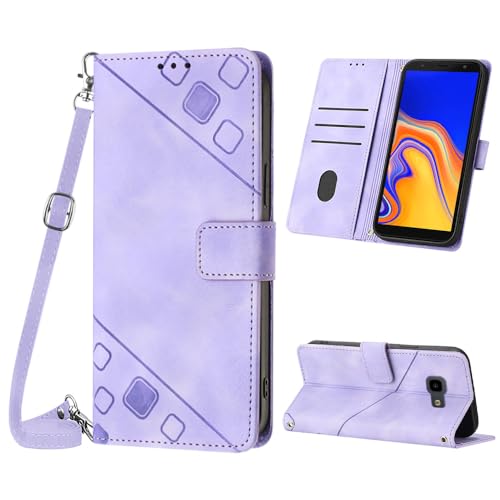 Mo-Beauty Funda para Samsung Galaxy J4 Plus 2018/J4 Prime, Funda Antigolpes de Piel Prémium Cruzada, Correa Ajustable [3 Ranuras] [Soporte] Compatible con Samsung J4 Plus 2018 - Morado