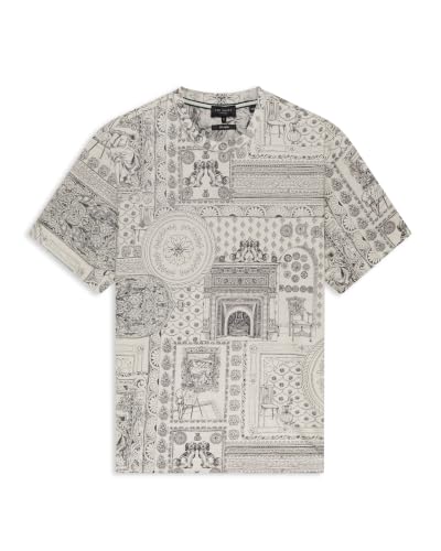 Ted Baker Men's Bondss Short Sleeve Relaxed Fit Cotton Crewneck T-Shirt, White/Gold, 6/XXL