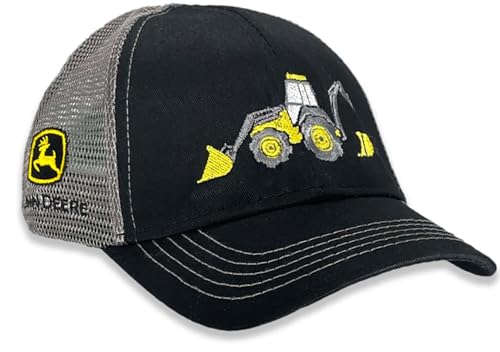 John Deere Embroidered Yellow Excavator Toddler Mesh Back Hat, Black