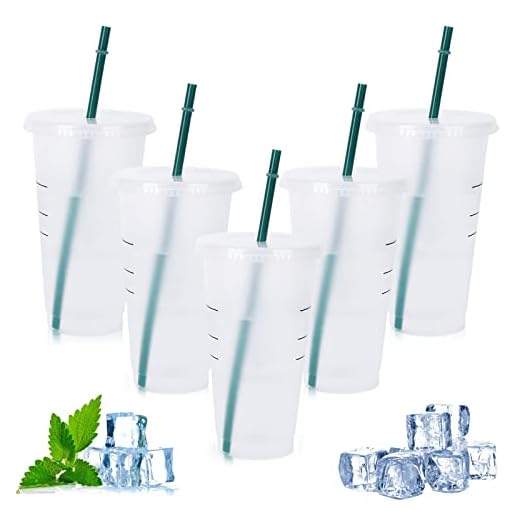 GLAITC Vasos Plastico de Colores, 5 Piezas Vasos Que Cambian de Color Vasos Reutilizables con Tapas y Pajitas Taza de Viaje Taza De Plástico para y Niños Adultos (710ml)