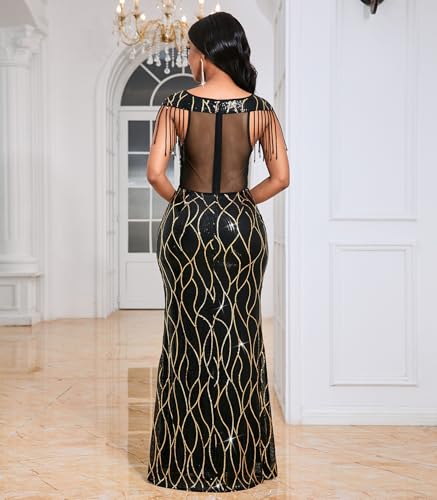 Image of Cololura Women Sexy Sequin Mesh Perspective Bodycon Party Cocktail Evening Gown Maxi Dress