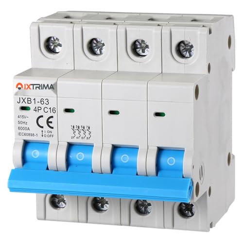 IXTRIMA Automatischer Leitungsschutzschalter 4P 16A 380V 6kA MCB C16 belegt 4 DIN-Module