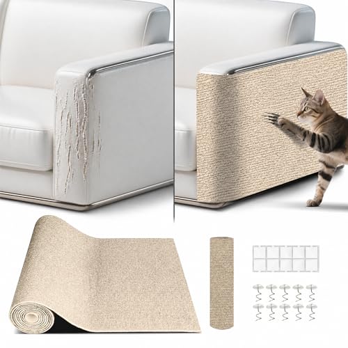 LukerPaws Cat Scratch Mat, Cat Scratch Couch Cats Scratch Furniture Protector for Couch, cat Scratch pad，cat Tree，DIY Climbing Carpet for Cat Tower Replacement Pads (Khaki, 78.7' x 15.8')