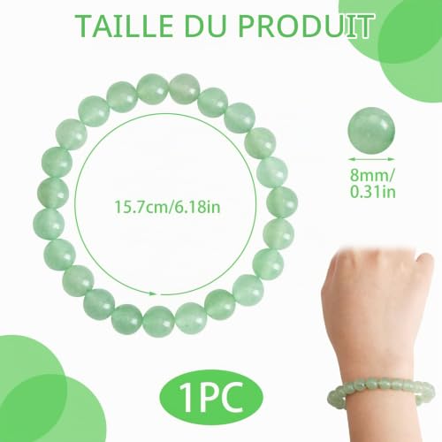 Duluok Bracelet Aventurine Verte Perles Bracelet pierre naturelle jade Pierre Naturelle Bracelet Lithotherapie en 8mm Élastique Bracelet Homme et Femme mixte d'environ 15,7 cm Extensible – vue 2