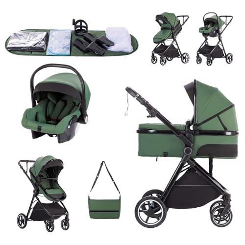 Zkipm Carrito de Bebe 3 en 1,Con Asiento y Reclinable Silla de Paseo, Conjunto Plegable Portátil con un solo Toque Carrito Bebe, Sistema de Viaje, Con accesorios, Adaptateurs, 0 y 3 años.