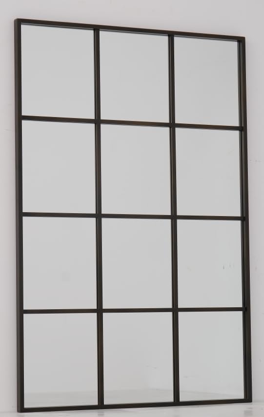 75 x 100 cm Wandspiegel Fenster Spiegel Dekorativer Hängespiegel Bronzen Aluminiumrahmen Rechteckig Wand Spiegel für den Wohnzimmer, Flur, Eingang, Außenbereich, Gartendekoration