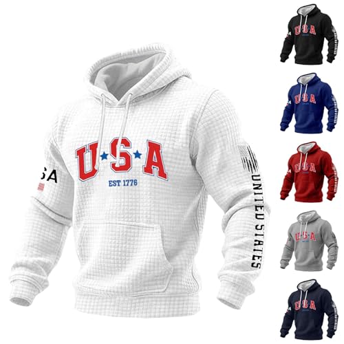 Sweat à capuche homme grande taille pull imprimé drapeau américain texturé - 4