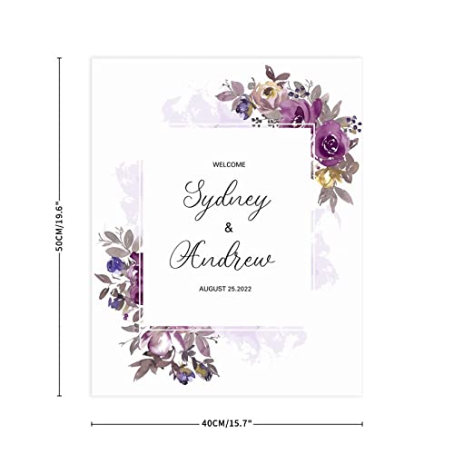 Panneau de bienvenue de mariage en bois violet vertical