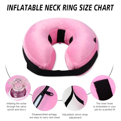 GIDWRIY Halskrause Hund Aufblasbar Rosa,Schutzkragen Hund,Hundekragen Leckschutz,Halskrause Katze,Kragen für Hund Nach Op,Weicher Halskragen Katze,Wiederherstellung Halsband Einstellbar -M