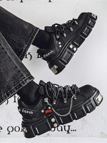 Faux Leather Y2K Punk Studded Platform Sneakers for Women Thick Sole Casual Streetwear Shoes with 2.75 Inch Lift for Night Out Concert Fashion Looks4