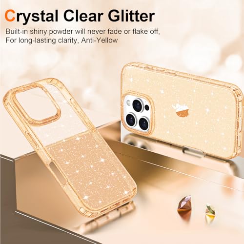 Hython for iPhone 16 Pro Case Glitter, Clear Glitter Sparkly Shiny Bling Sparkle Cute Cover, Anti-Scratch Soft TPU Slim Fit Shockproof Protective Phone Cases for Women Girls, Gold Glitter by Hython - Image 2