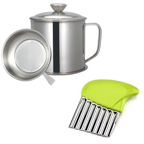 Comparison: Best Grease Cutter For Stove 10 1.25 L / 42 oz Bacon Grease Container with Strainer Stainless Steel Cooking Oil Keeper Crinkle Cutter Stainless Steel Potato Carrot Chip Vegetable Crinkle Wavy Chopper