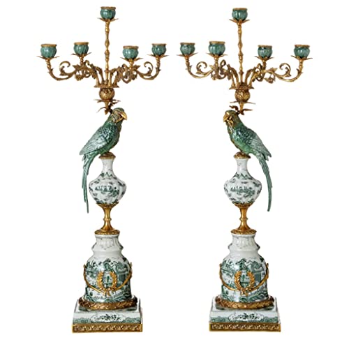 Candlestick Holders Nordic Candelabra Five-Headed Candle Holder Handicraft Home Study Copper with Porcelain Decoration Luxury Fireplace Entrance Ornament Candle Holders for Table Centerpiece